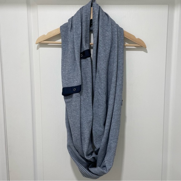 LULULEMON Reversible Stripe Vinyasa Scarf Heathered Blue Grey Rulu Fabric - Picture 5 of 9